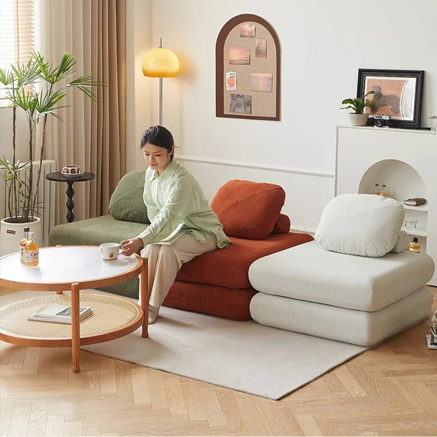 Sofá individual de tela, sofá cama de batata, tatami plegable de doble uso para sala de estar pequeña, sofá perezoso de bloques de tofu
