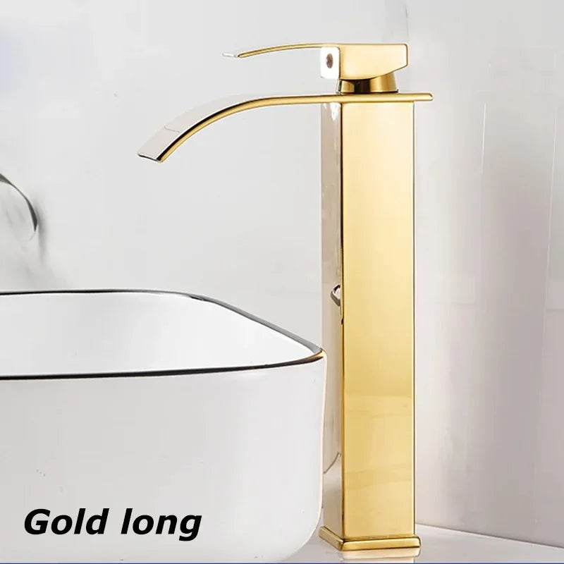 Lavabo de cascada de acero inoxidable, grifo alto y bajo negro, lavabo de inodoro frío y caliente, baño para el hogar