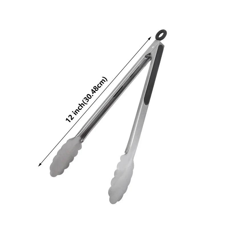 Pinzas de acero inoxidable para barbacoa de 9/12/16 pulgadas, clip antideslizante para ensalada, pinzas para pan, pinzas para barbacoa y cocina