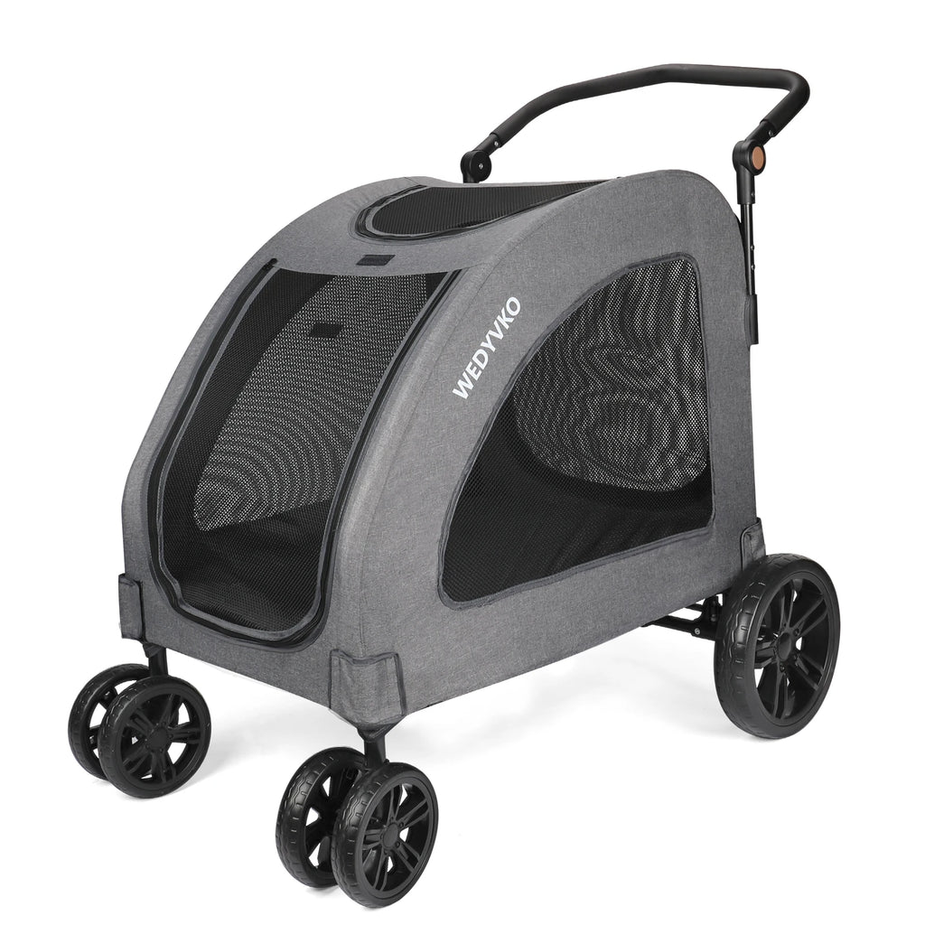 Cochecito de perro de alta resistencia para perros grandes de hasta 54 kg, carrito para mascotas plegable con ruedas de 360°, ventilación completa, cremallera delantera y trasera