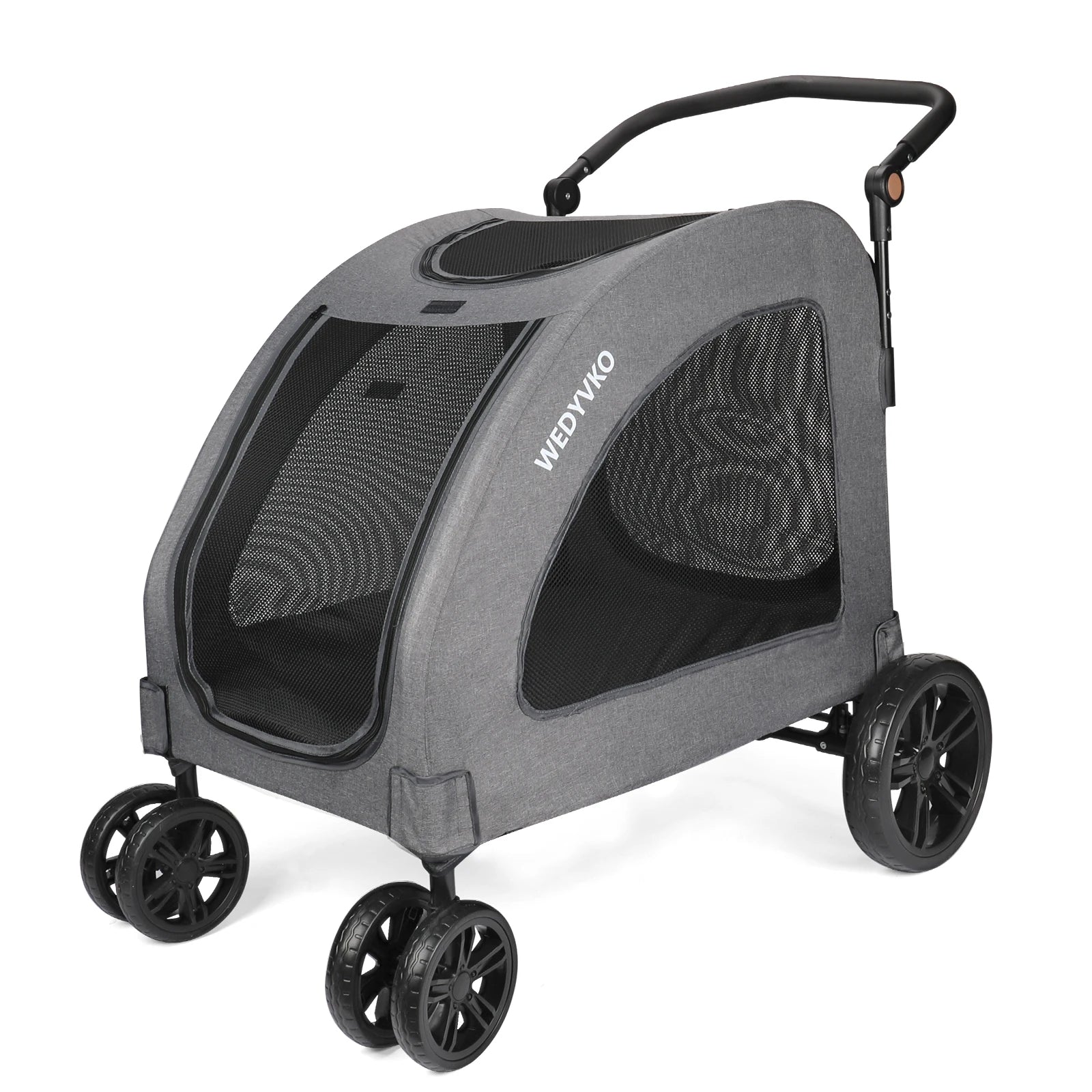 Cochecito de perro de alta resistencia para perros grandes de hasta 54 kg, carrito para mascotas plegable con ruedas de 360°, ventilación completa, cremallera delantera y trasera