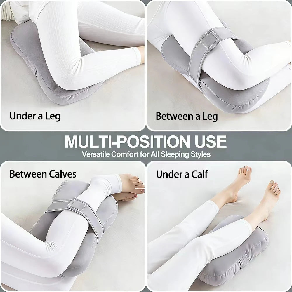 Almohada de rodilla para personas que duermen de lado, almohada de apoyo para piernas para el dolor de cadera y espalda, de felpa, con correa de sujeción y lavable a máquina