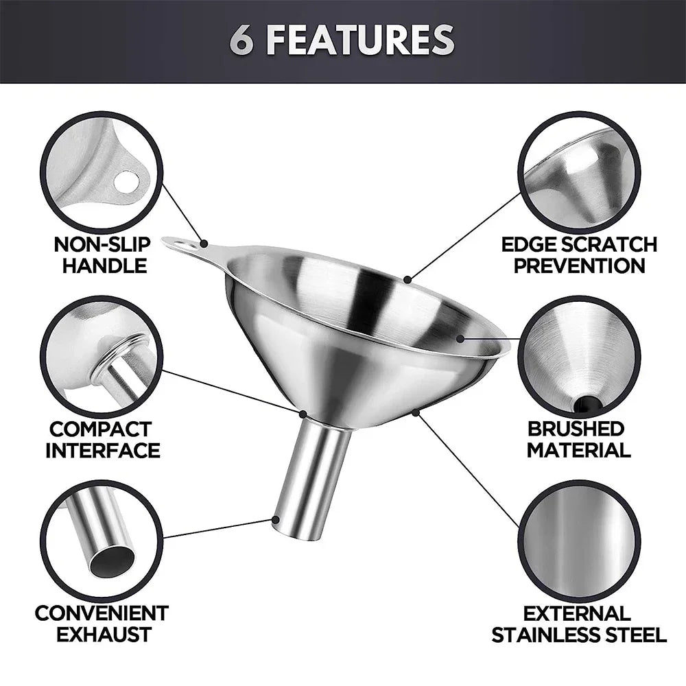 Juego de 3/5 embudos de cocina de acero inoxidable, embudos de metal de grado alimenticio para rellenar botellas, embudos pequeños para aceites esenciales y especias