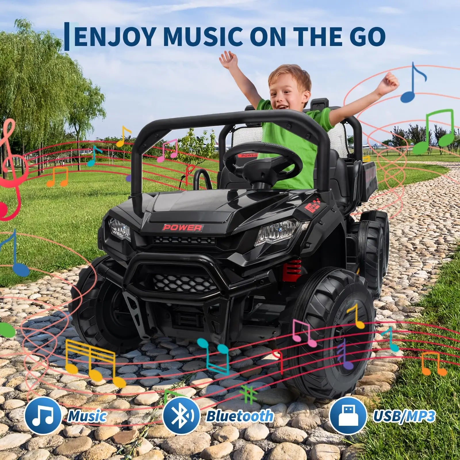 Camión Volquete Eléctrico 4x4 de 24V para Niños, 2 Plazas con Control Remoto Parental, 3 Velocidades, Coche de Juguete Todoterreno