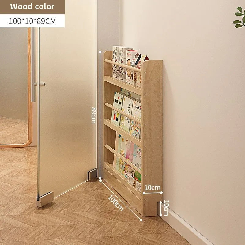 Estantería de madera maciza, estante de almacenamiento de varias capas de pie montado en la pared, estantería para el hogar, estantería delgada detrás de la puerta
