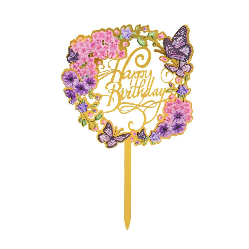 New 3D Color Printing Happy Birthday Cake Topper Gold Acrylic Kids Birthday Party Cake Topper Dessert Decoration for Baby Shower