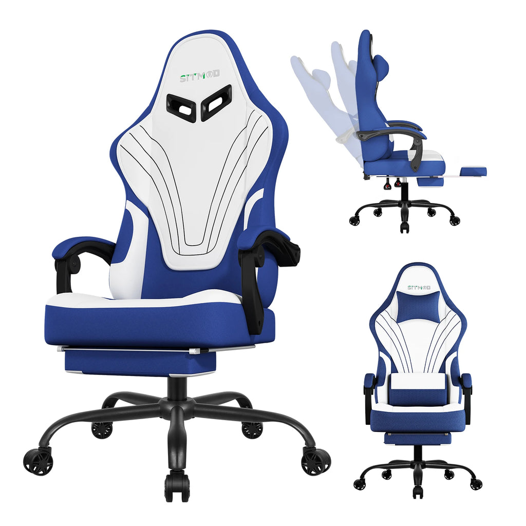 Silla gaming, sillas gaming grandes y altas para adultos con reposapiés y soporte lumbar, silla de ordenador ergonómica y cómoda