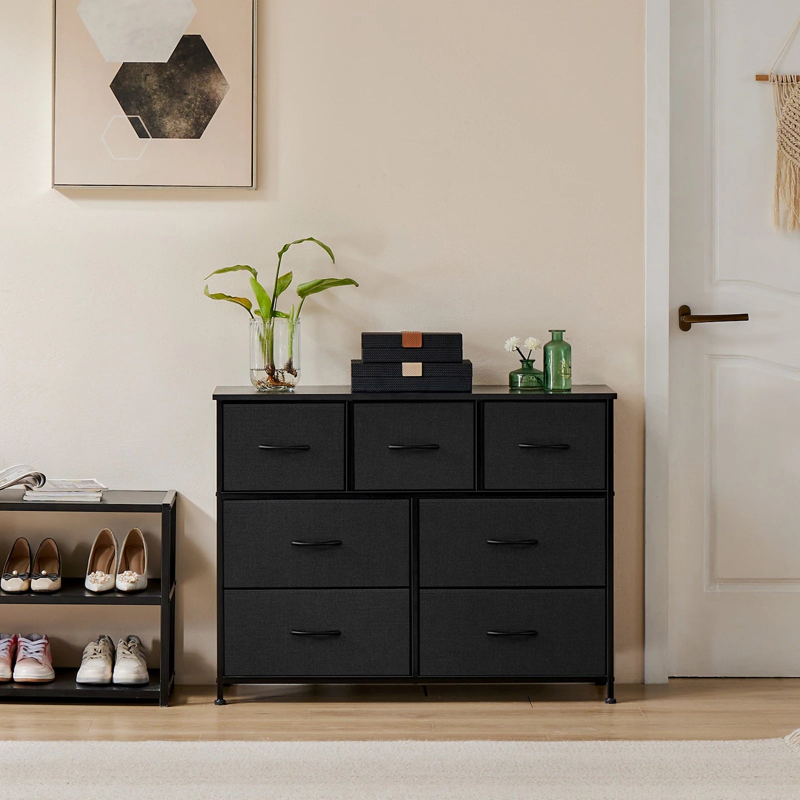 JHK Cómoda para dormitorio con 7 cajones de tela Organizador de almacenamiento Armario Cofre Ropa para sala de estar Vitrina de muebles
