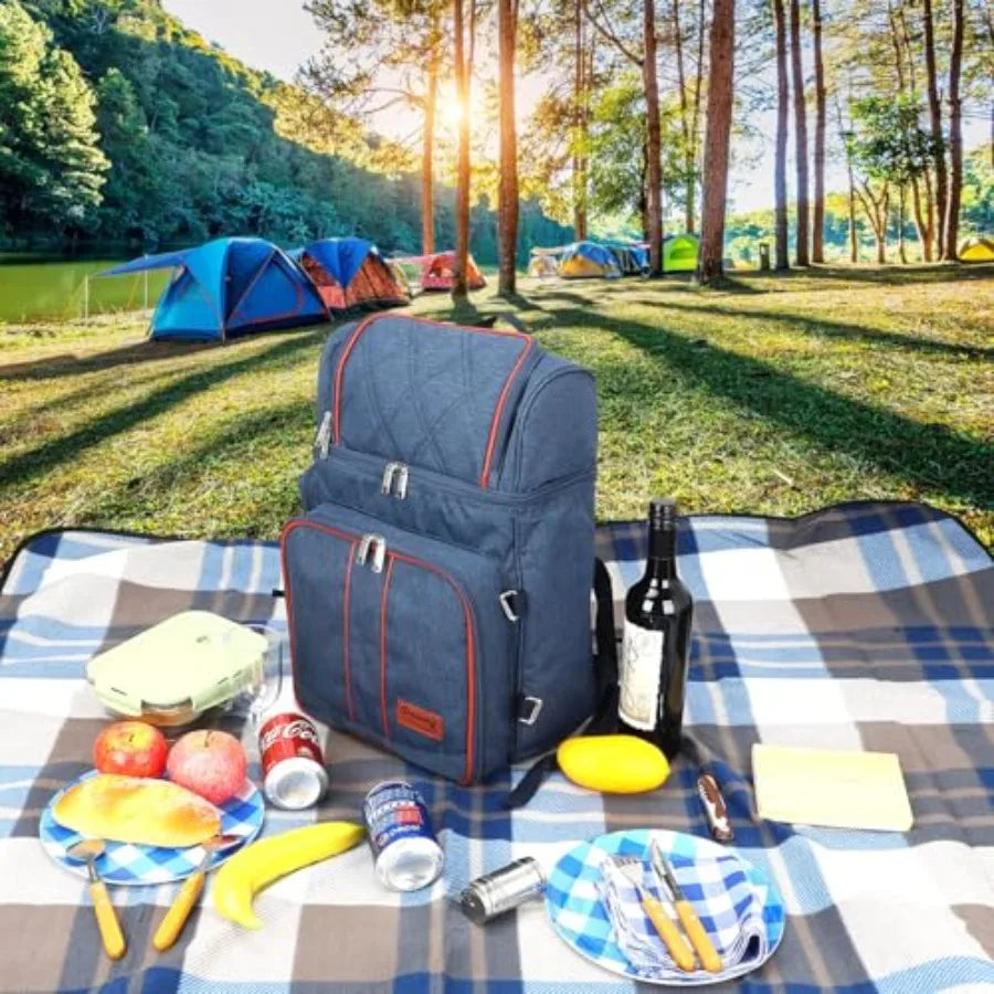 Mochila de picnic para camping Cesta de picnic con bolsa nevera isotérmica y bolsa para botellas Regalos de camping para parejas con ligeros