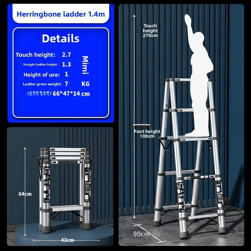 Escalera telescópica de acero inoxidable Escalera de tijera multifuncional Escalera plegable portátil Escalera de bambú Escalera elevadora