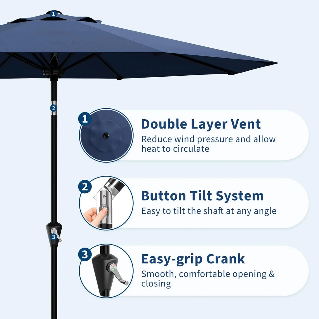 Sombrilla de Patio de 10 Pies Sombrilla de Mercado para Mesa Exterior con Manivela y Función de Inclinación Impermeable para Jardín, Patio y Terraza de Piscina
