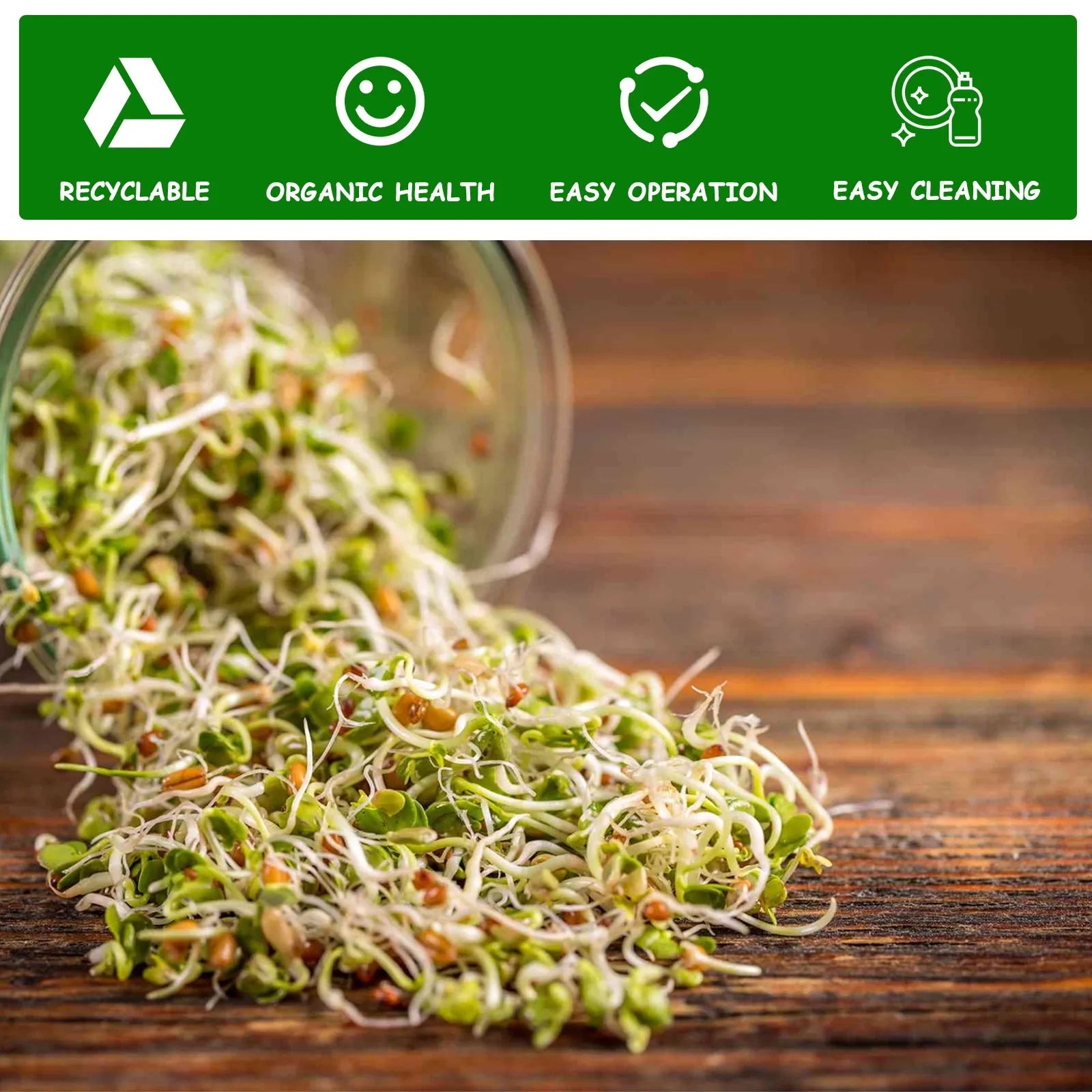 Kit de tarro para germinar semillas, kit duradero para cultivar brotes de frijol de vidrio con tapas de germinación de acero inoxidable, soportes y paños para sombrear
