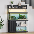 Mueble de 208-340 litros para acuario con luces LED, gabinete estriado para guardar accesorios de pecera, metal de alta resistencia y tomas de corriente