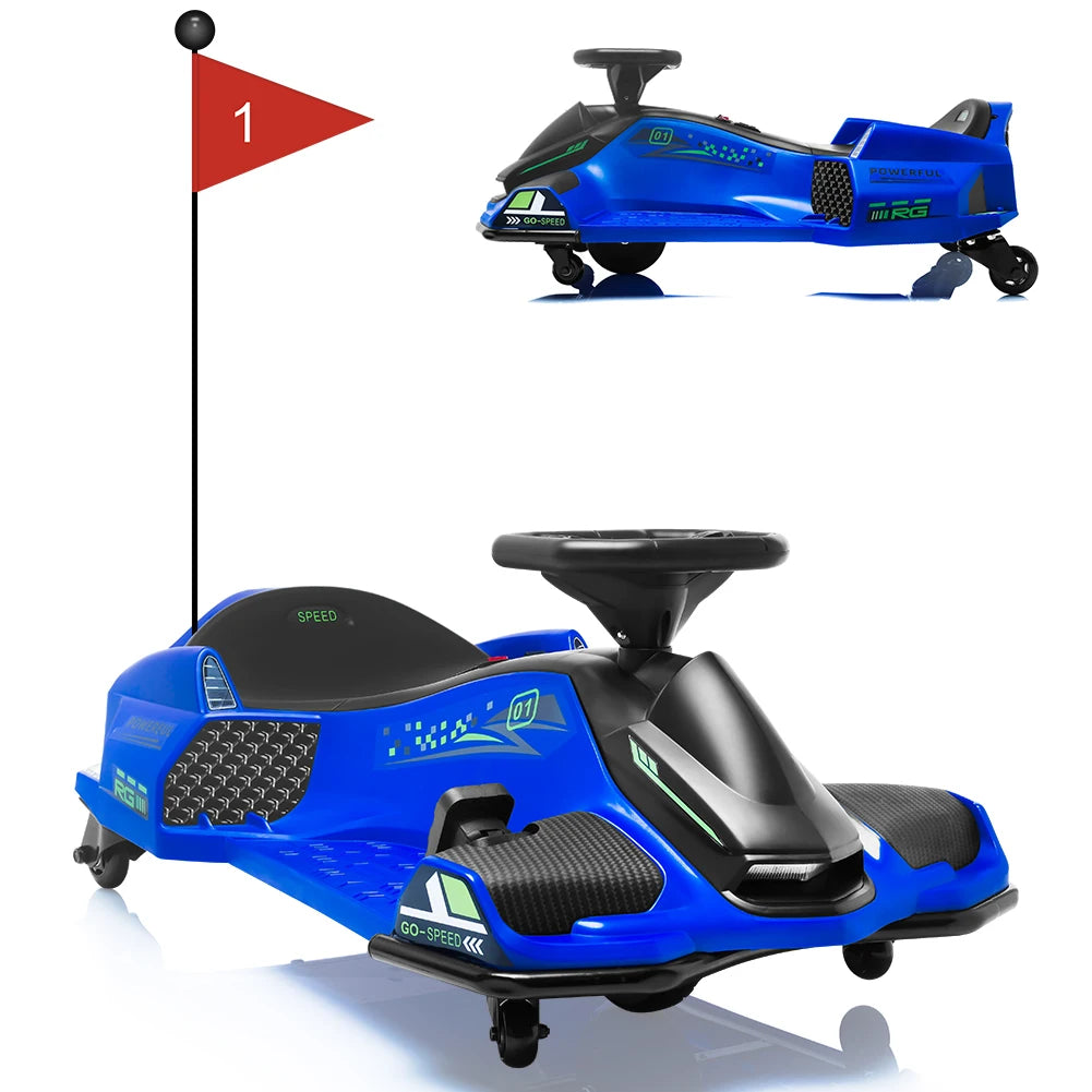Go-Kart eléctrico de 24 V para niños, juguete de carreras de derrape para exteriores con velocidades variables de hasta 12 km/h, luces LED, música, puerto USB