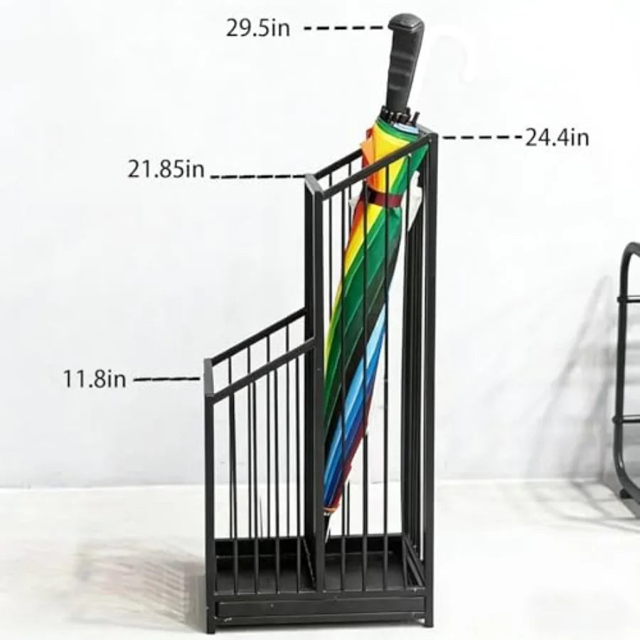 Paragüero con Bandeja de Goteo Negro, Soporte para Paraguas de Interior para Entrada, Hoteles y Oficinas, Decoración Minimalista Moderna para el Hogar