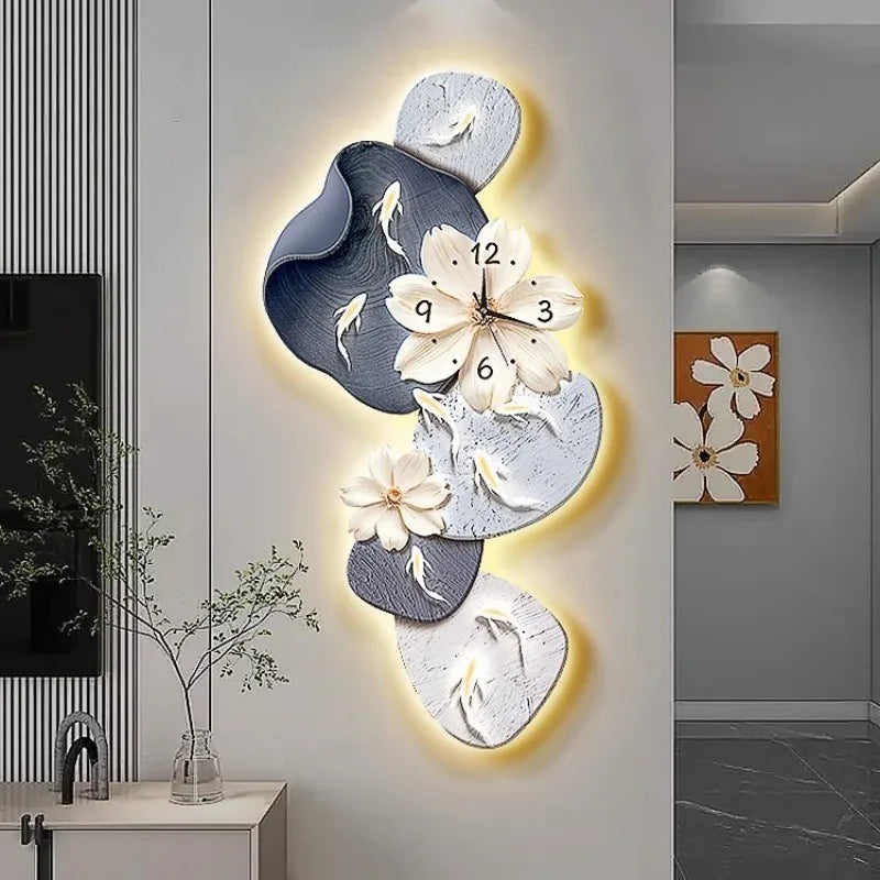 Reloj de Pared Moderno Minimalista Nueve Peces Koi Grande Silencioso Decoración del Hogar Sala de Estar Dormitorio Fondo de TV Sin Perforaciones
