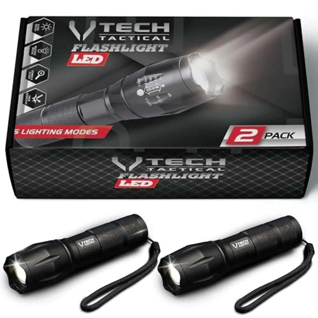 Linternas Tácticas LED Paquete de 2, Alto Lúmen, 5 Modos, Linterna Impermeable para Caza, Camping, Regalos al Aire Libre