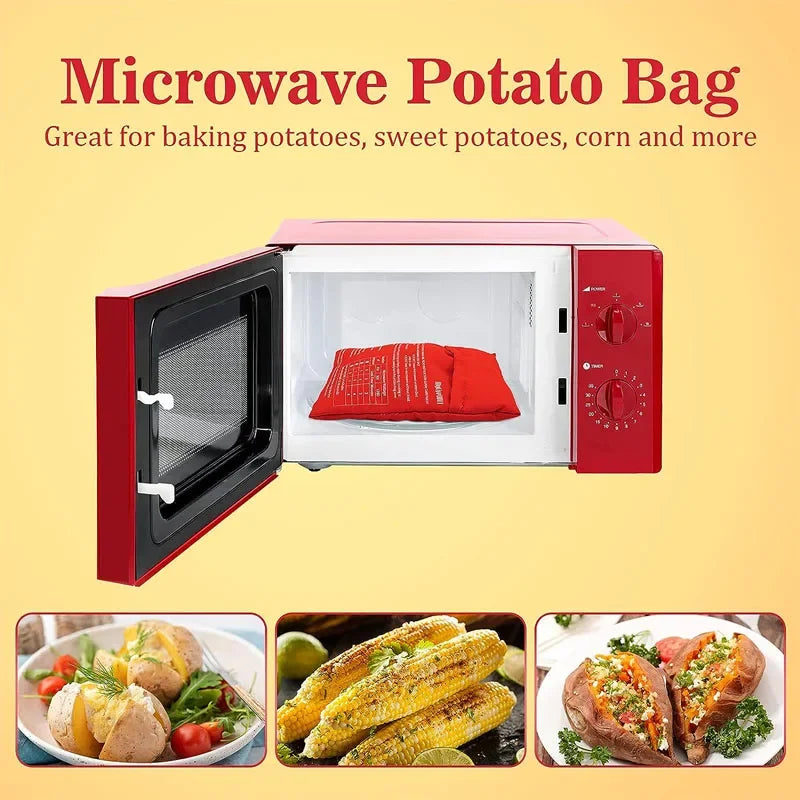 Bolsa de patatas para microondas, reutilizable, cocinador de patatas express para microondas, cocinador de patatas asadas, patatas perfectas en 4 minutos, bolsa de horno roja