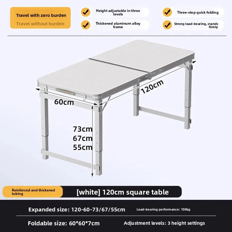 Mesa de picnic plegable portátil, altura ajustable, ligera, compacta, de aluminio, fácil de transportar, para camping, playa, portón trasero, jardín