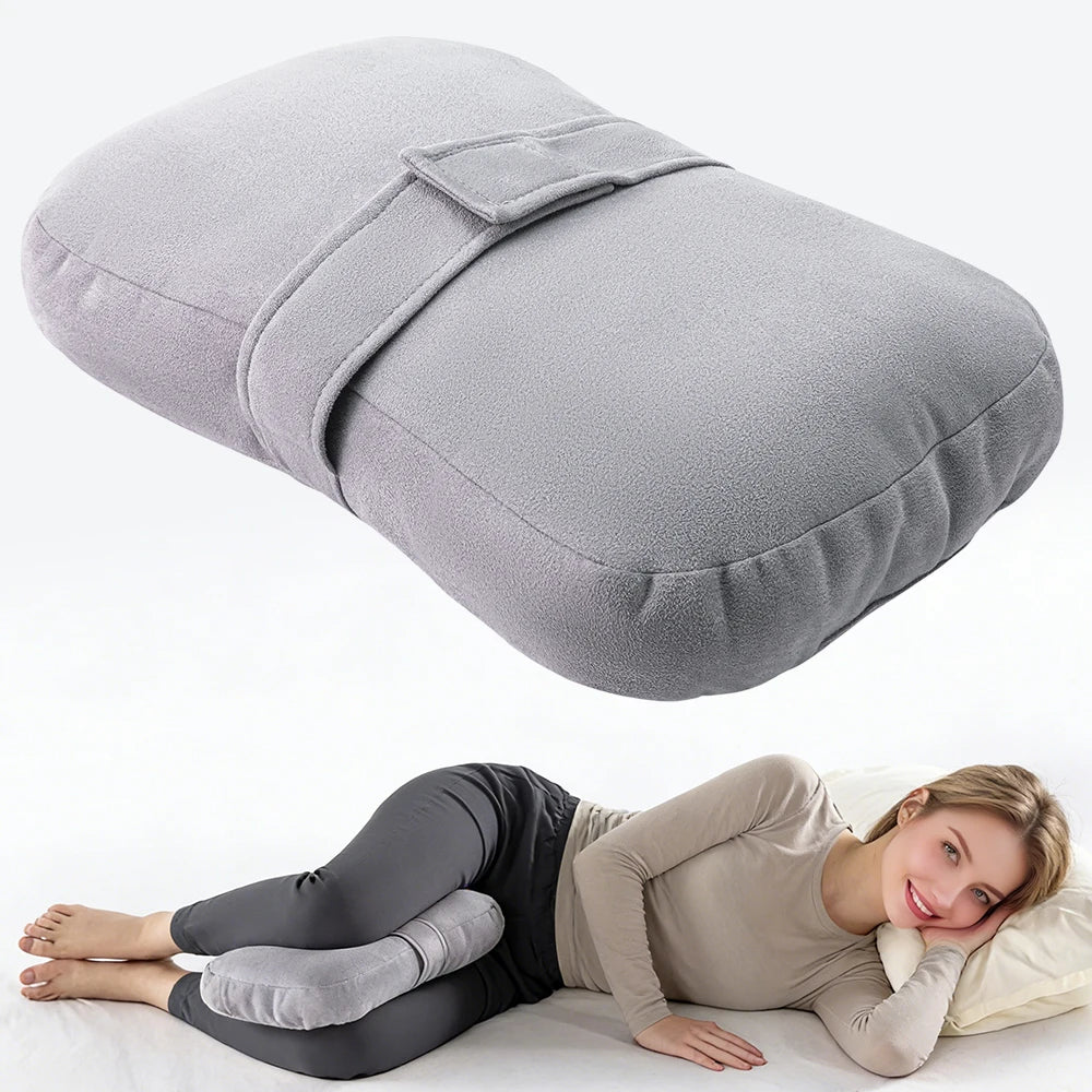 Almohada de rodilla para personas que duermen de lado, almohada de apoyo para piernas para el dolor de cadera y espalda, de felpa, con correa de sujeción y lavable a máquina