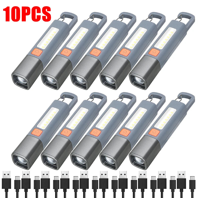 1-10PCS Super Bright LED Flashlight XPE Torch Light With Hook Camping Light USB Rechargeable Zoomable Waterproof Flashlight