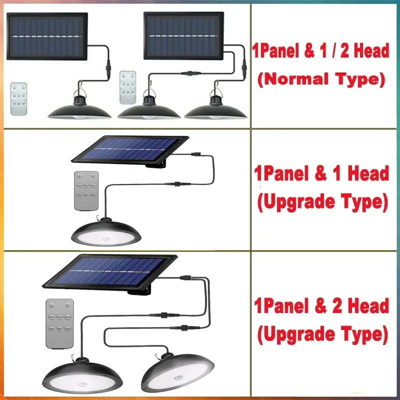 Lámpara colgante de doble cabeza LED solar para exterior, impermeable, con control remoto, para cobertizo interior, granero, tejado
