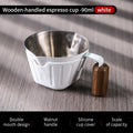 Vaso medidor de espresso profesional Bincoo, 90 ml, doble boquilla con mango de madera y escalas en ml/oz para control a nivel barista