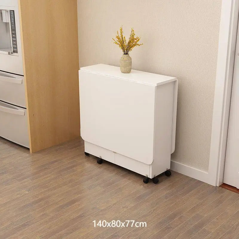 Mesa de comedor plegable multifuncional para el hogar, con ruedas, móvil, rectangular, para restaurante y dormitorio.