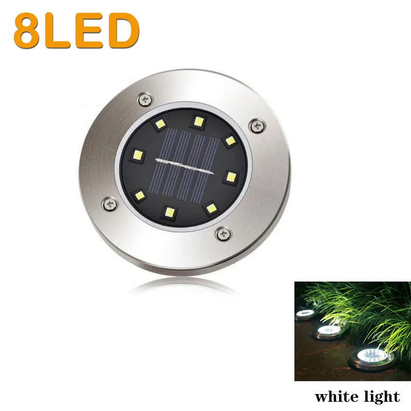 Luz solar de disco de 8/20 LED para exteriores, luz solar subterránea para jardín, foco de cubierta, lámpara solar LED enterrada, decoración de jardín