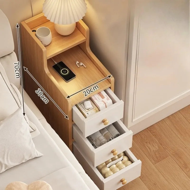 Mesa de noche para el hogar, dormitorio, estante de costura de noche extremadamente estrecho, mini armario estrecho de 20 cm de ancho, armario bajo lateral de noche