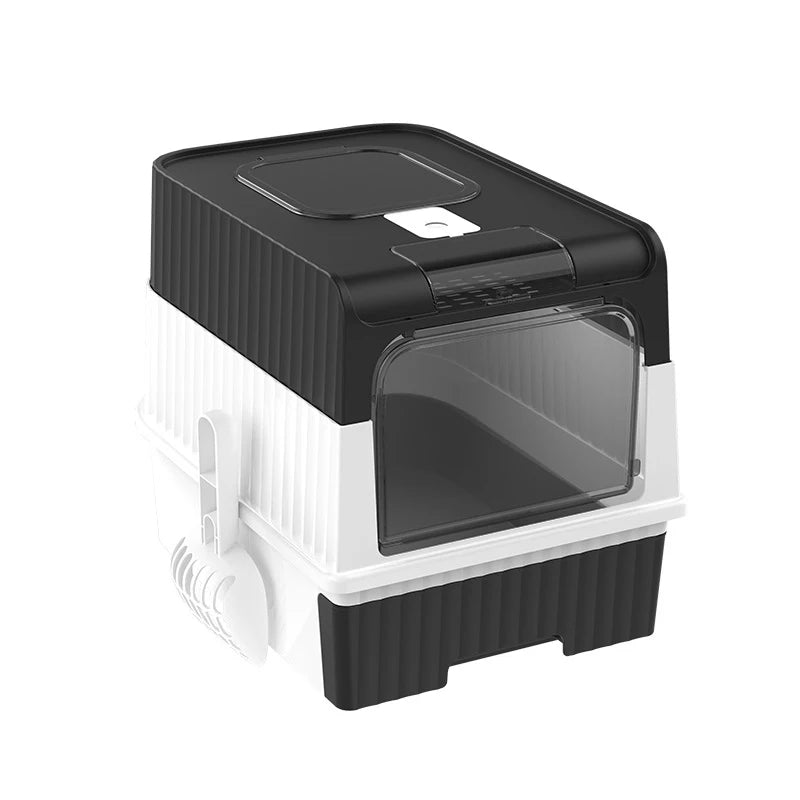 Arenero plegable y portátil para gatos con protector contra salpicaduras y pala de plástico - Arenero para mascotas con tapa, fácil de limpiar y montar