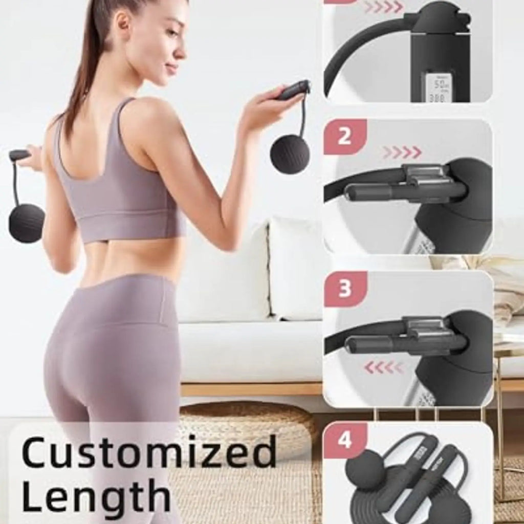 Cuerda para Saltar Inalámbrica con Contador Ponderado, Pantalla LCD Grande, Cuerda de Saltar para Mujeres Adultos Gimnasio en Casa