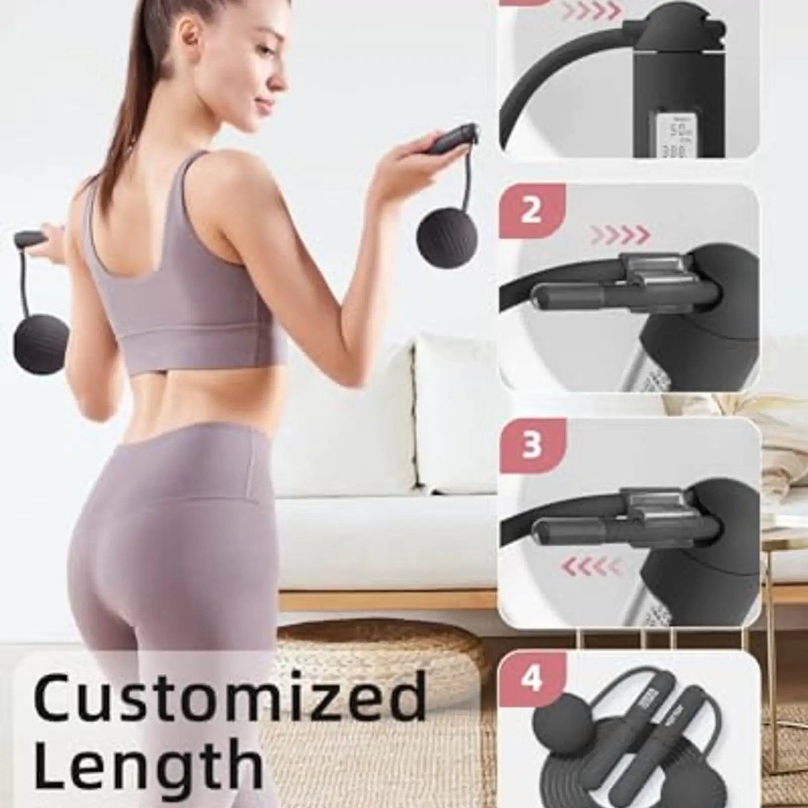 Cuerda para Saltar Inalámbrica con Contador Ponderado, Pantalla LCD Grande, Cuerda de Saltar para Mujeres Adultos Gimnasio en Casa