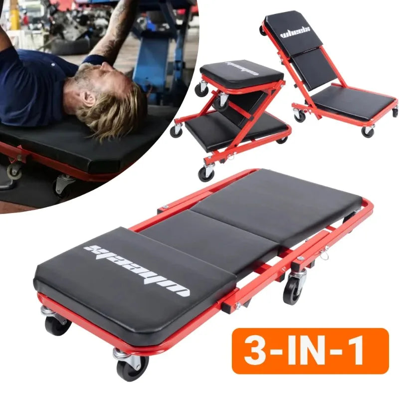 Taburete de reparación multifuncional plegable para coche, tabla de reparación reclinable tipo Z, taburete de trabajo para coche, taburete de belleza para taller de coches