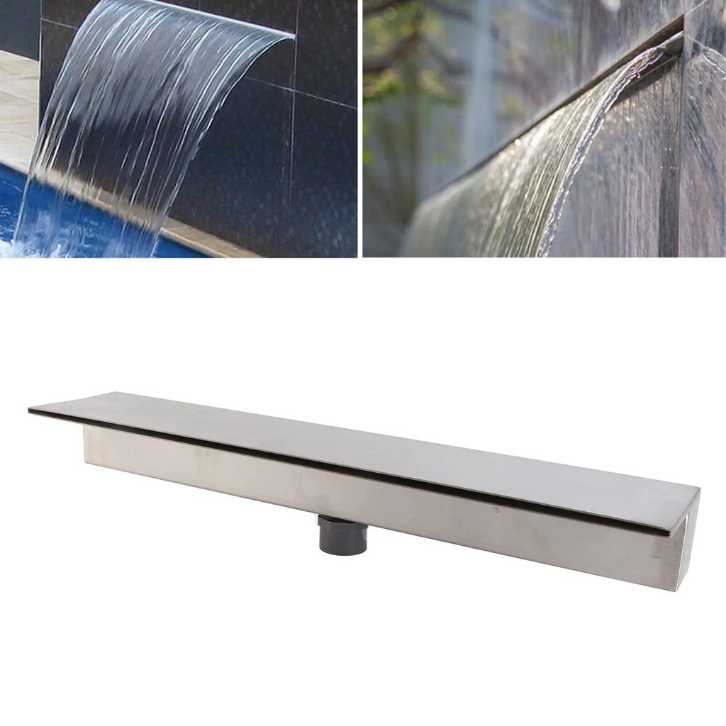 Salida de cascada Salida de cascada de acero inoxidable 304, rebosadero decorativo para fuentes de cascada para patios, jardines, villas y piscinas