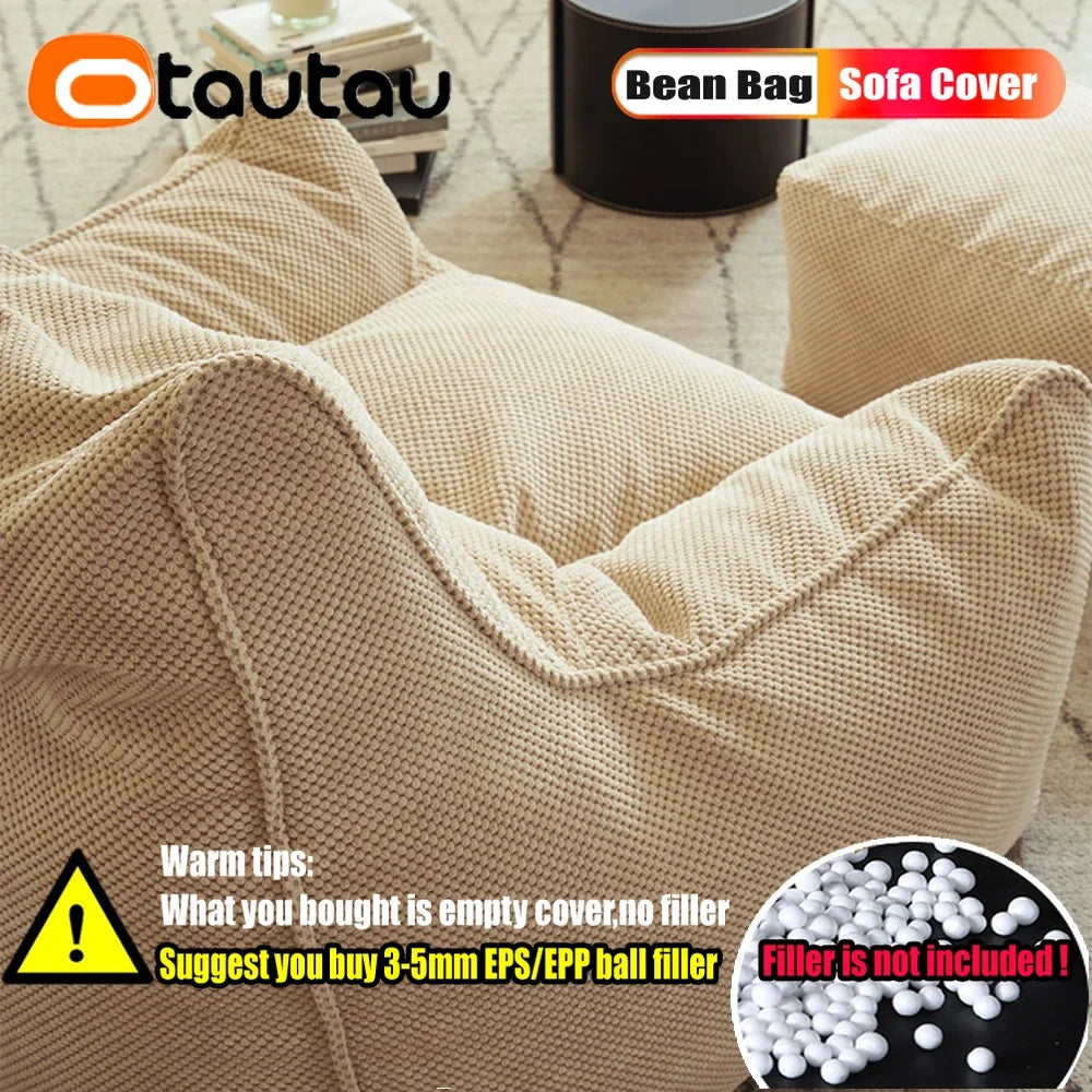 OTAUTAU Sofá Puf de Gofrado Suave de 1-2 Plazas, Funda sin Relleno, Sillón Puf, Sofá Perezoso, Cama Tumbona, Otomana, Taburete SF182