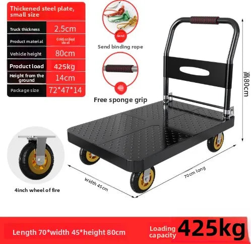 Carrito de Jardín Plegable Reforzado, Vagón Utilitario, Ruedas Todoterreno, Cama de Acero para Transportar Mantillo, Leña, Plantas, Herramientas