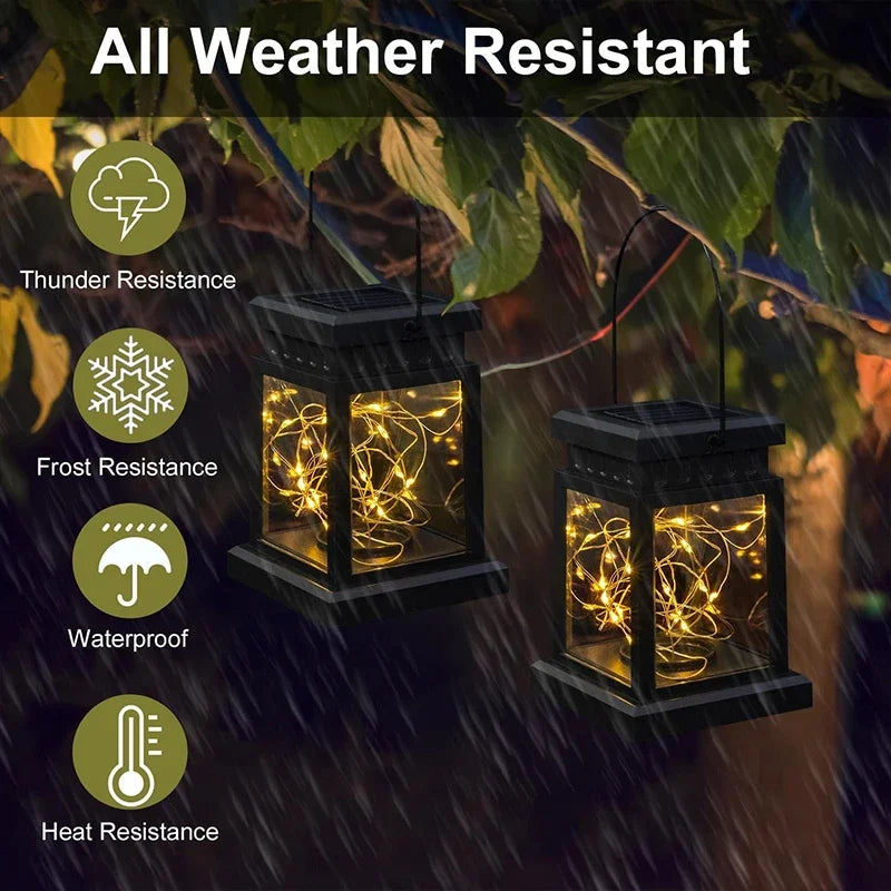 Set of 3 Outdoor Hanging Lamp Lights Solar Powered with Handle LED Table Lamps Decorative Lantern for Garden Patio Backyard