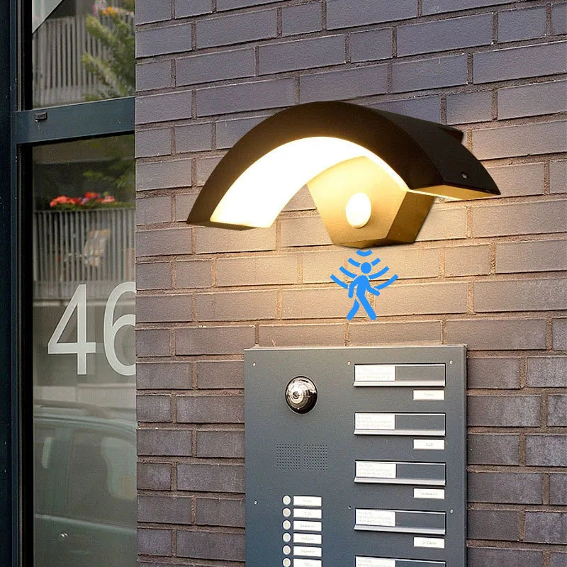 Lámpara de pared semicircular IP65 impermeable para exteriores con sensor Luces de jardín Calle Pasillo Escaleras Jardín Porche