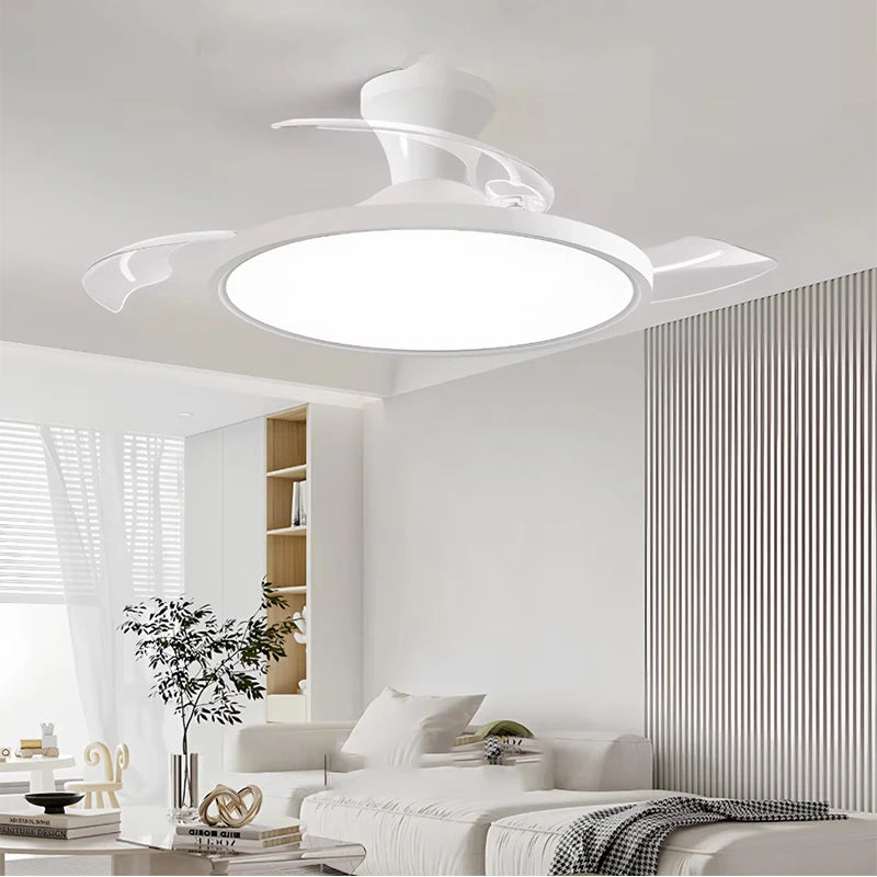 Ventilador de techo LED invisible moderno con luz, gran volumen de aire, 3 aspas plegables para dormitorio, comedor, ventilador eléctrico AC220V