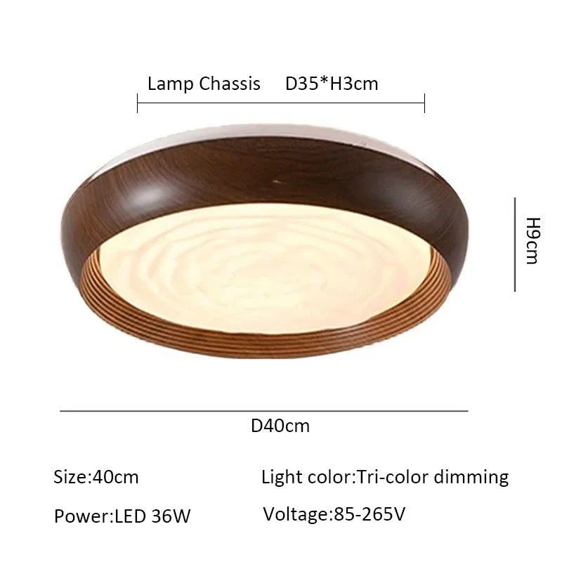 Moderna Lámpara de Techo LED Circular con Vetas de Madera de Nogal, Acrílica para Dormitorio, Sala de Estar, Restaurante, Pasillo, Luces de Decoración del Hogar