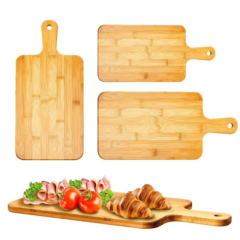 Tabla de cortar de bambú con mango, tabla de servir de madera grande, tablas de cortar de cocina para pizza, verduras, carne