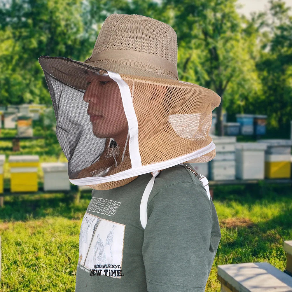 Sombrero de vaquero para apicultor, velo de apicultura al aire libre, sombrero de vaquero para apicultor transpirable, velo de apicultura ignífugo, protector de cabeza y cara