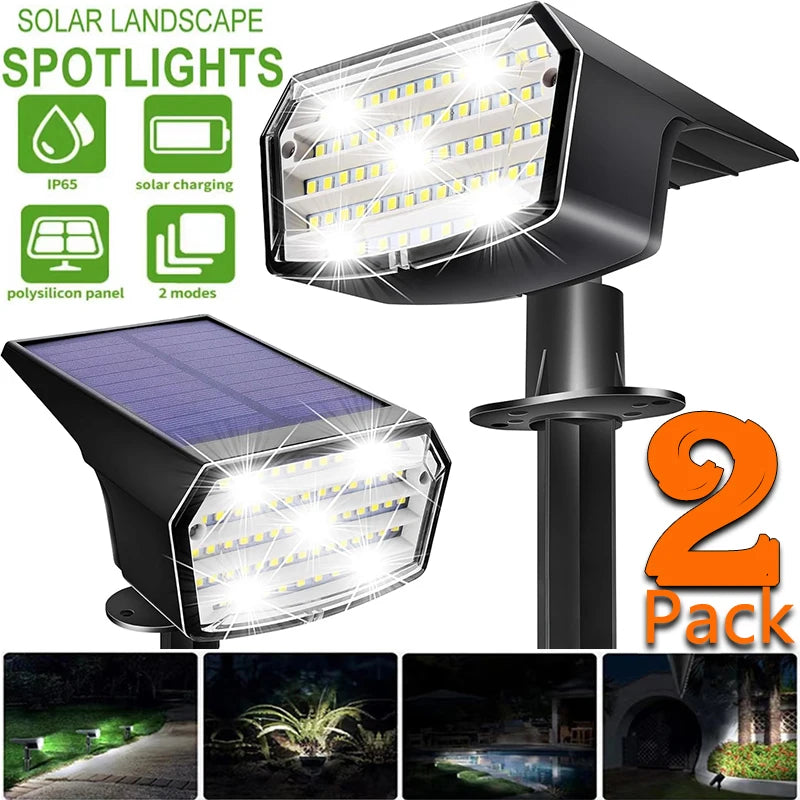 1/2 Uds. Lámpara Solar de 53 LED, Foco Solar Ajustable para Tierra, IP65 Impermeable, Iluminación Exterior para Pared y Jardín