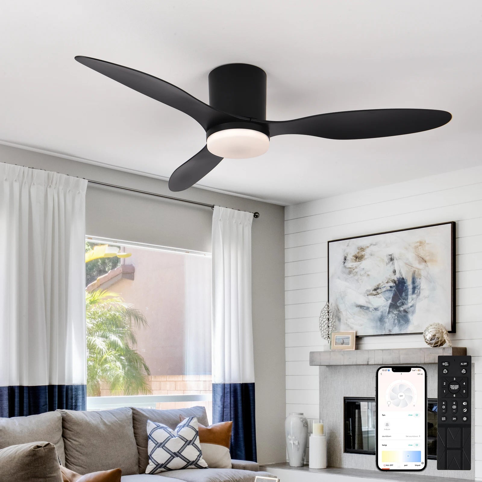 Moderno ventilador de techo LED silencioso, motor de CC, 6 velocidades, temporizador, ventilador tipo loft con control remoto y luces para dormitorio y comedor