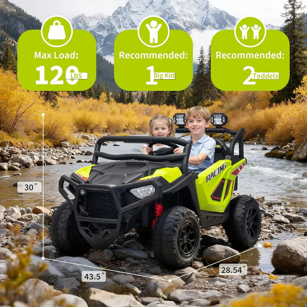 Coche Eléctrico UTV de 24V con 2 Plazas y Control Remoto, Suspensión en 4 Ruedas, Arranque Suave, 3 Velocidades, Luces LED, Bluetooth, 3-8 Años