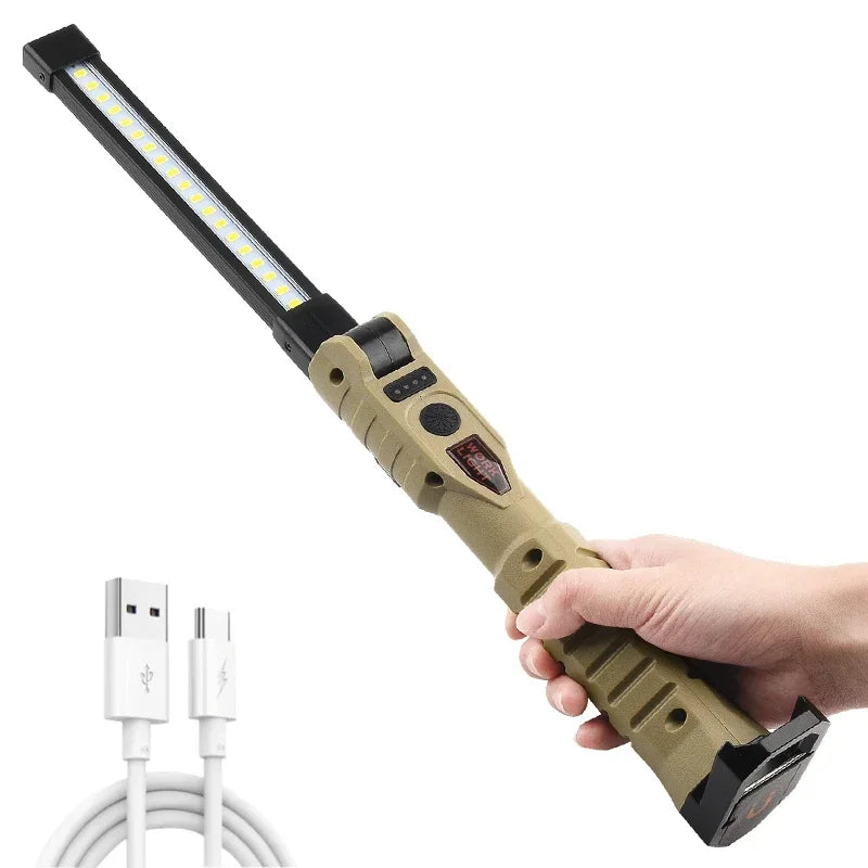 Linterna de trabajo LED COB XPE plegable con batería incorporada, lámpara de mano, antorcha de inspección para coche de emergencia, luz estroboscópica SOS roja