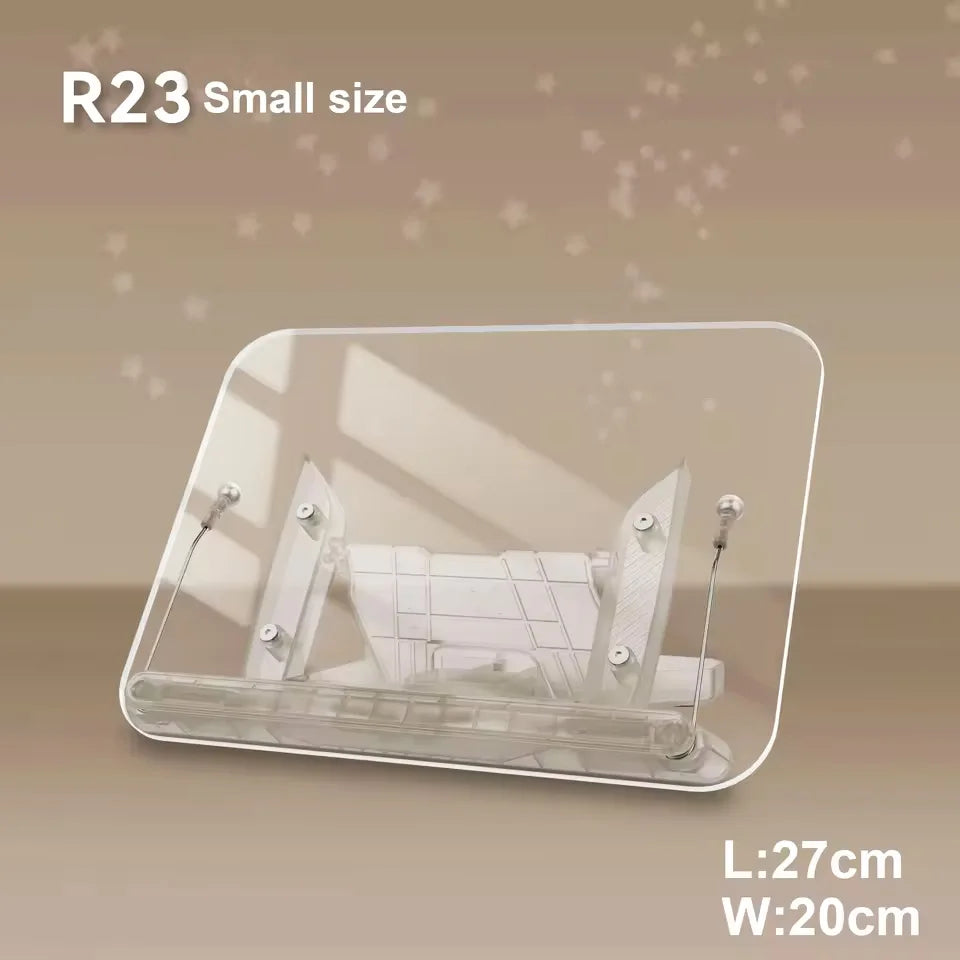 Nuevo soporte acrílico para libros con almacenamiento para lectura, soporte ajustable para libros con base giratoria de 360°, soporte elevador de escritorio plegable