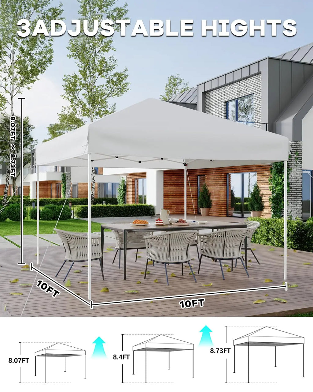 Carpa Cenador Plegable 3x3m, Refugio Instantáneo Exterior Protección UV Impermeable Parasol Con Sacos de Arena Bolsa de Transporte Para Patio Fiesta