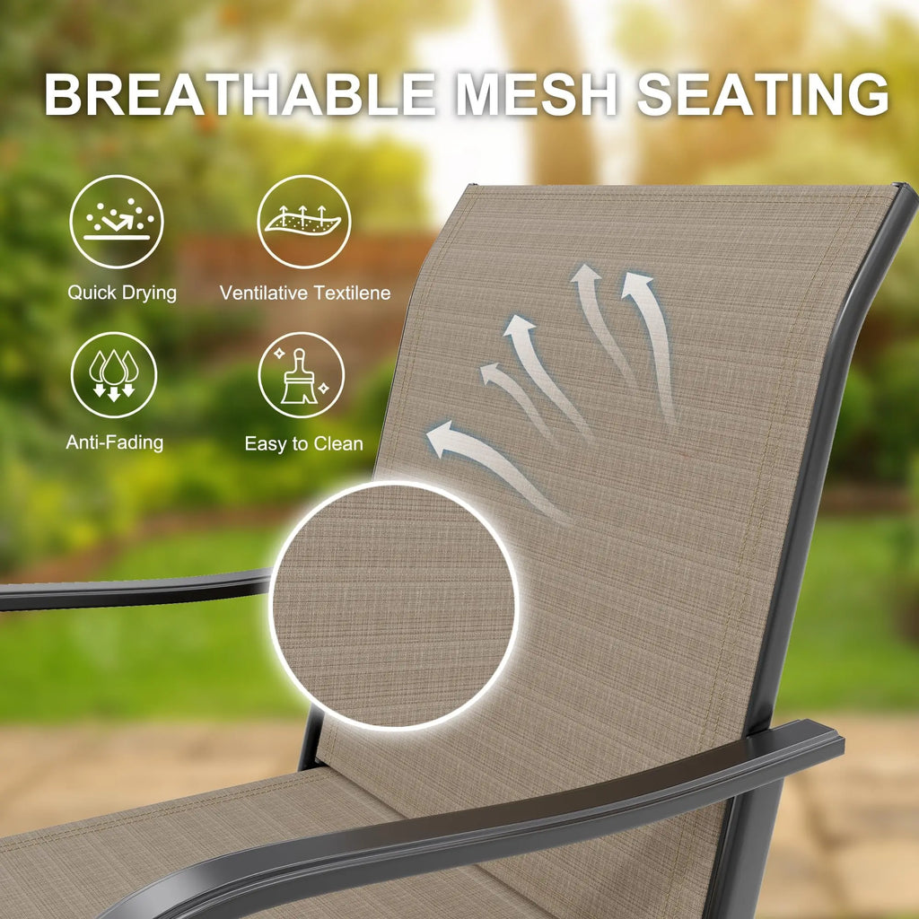 Juego de 2 taburetes de bar giratorios para todo tipo de clima, sillas de exterior de altura de encimera con rotación de 360° con respaldo alto y apoyabrazos para patio